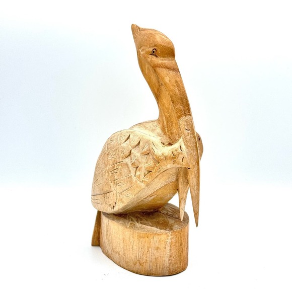 Hand Carved Bali Indonesian Wood Pelican 8" Figurine Bird With Fish 
Ocean Beach - Picture 2 of 11